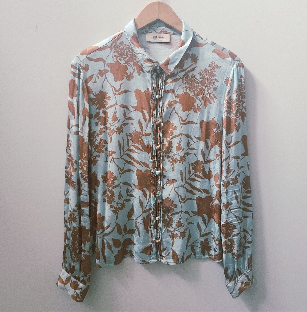 Mos Mosh Floral Button Up Shirt Womens Medium 100% Polyester Long Sleeve